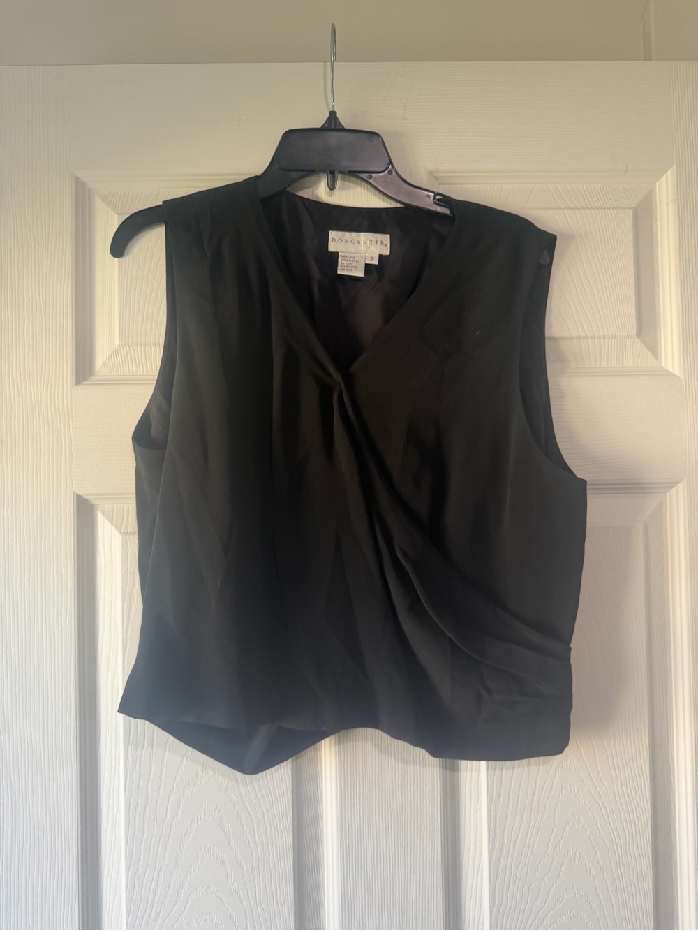 Doncaster silk Black Sleeveless V-Neck Draped Top